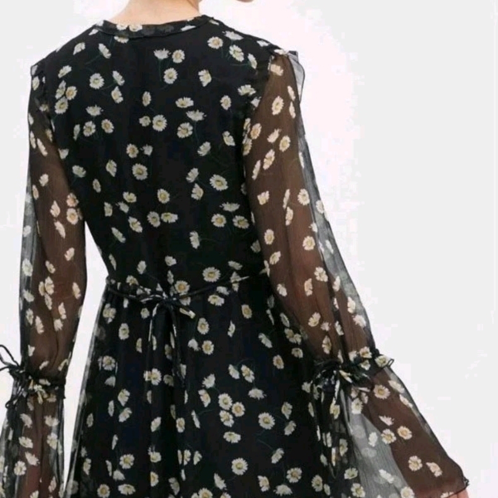 The Kooples Black and White Silk Floral Long Sleeve Dress French Brand See Mesur - Picture 6 of 16